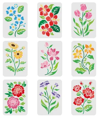 Produktbild von Blumenschablonen - 9-teiliges Set für Malerei und DIY-Projekte - 29,7 x 21 cm - für Holz, Boden, Wand und Fliesen