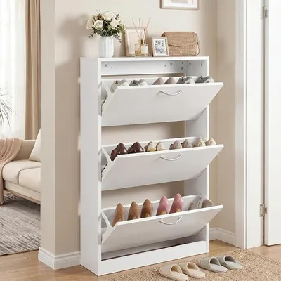 Immagine prodotto di Scarpiera stretta, 60 cm di larghezza, scaffale per scarpe in legno (bianco)