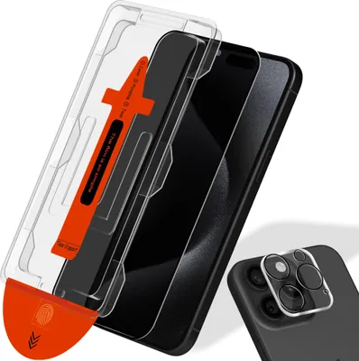 Obrázok produktu pre 1-balenie iPhone 15 Pro Max Ochranné sklo na displej & 1-balenie ochrana objektívu - Tvrdené sklo | [Automatická inštalácia] - Bez bublín