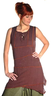 Productafbeelding van Ethno tuniek, lang shirt, blouse, lange top van katoen, model "Obliq", bruin, maat L/XL