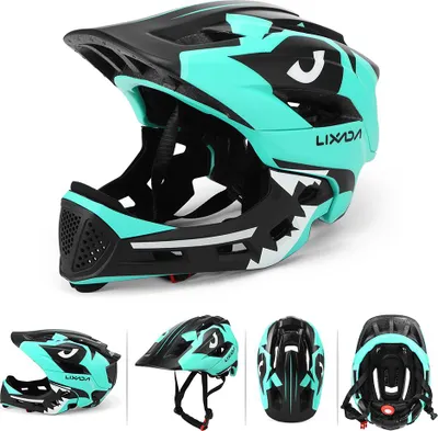 Produktbild von Abnehmbarer Full-Face-Helm für Kinder – Sicherheitshelm für Radfahren, Skateboarden und Rollschuhlaufen (Krokodil-Design)