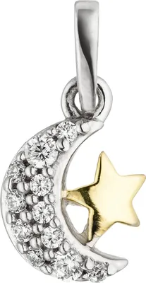 Produktbild von Kinder Anhänger Stern & Mond 11 Zirkonia 925 Silber vergoldet bicolor rhodiniert