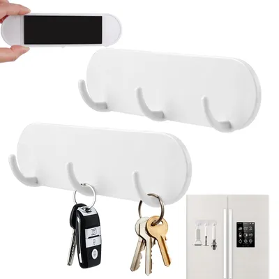 Image de 2 porte-clés magnétiques muraux, panneau à clés avec 3 crochets, blanc