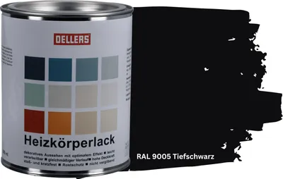 Produktbild von OELLERS Heizkörperlack DIY 1L – RAL 9005 Tiefschwarz | Heizkörperfarbe & Heizungsfarbe | Hochdeckender Heizungslack | Hitzebeständig & langlebig