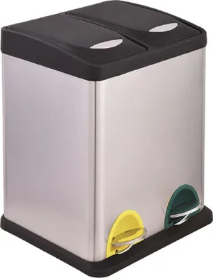 Abfalleimer aus Edelstahl, 8+8 Liter, 31x30x40 cm, rechteckig