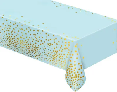 Image de Nappe bleu ciel à pois dorés fête d'anniversaire 137x183cm