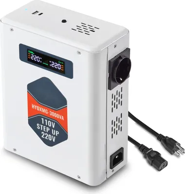 Produktbild von Spannungswandler Step-Up - 110 V auf 220 V Transformator - 3000 VA - 2 EU-Steckdosen - USB-Ausgang - LCD-Display - Temperaturschutz - Für 220-V-Geräte