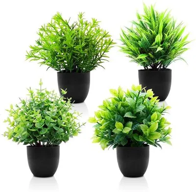 Zdjęcie produktu dla Zestaw 4 sztuk realistycznych roślin ozdobnych Unyqoos®, wysokość 21 cm – łatwe w pielęgnacji rośliny dekoracyjne wykonane z wysokiej jakości tworzywa sztucznego, z doniczkami, idealne do wnętrz i na zewnątrz (salon, biuro, balkon)