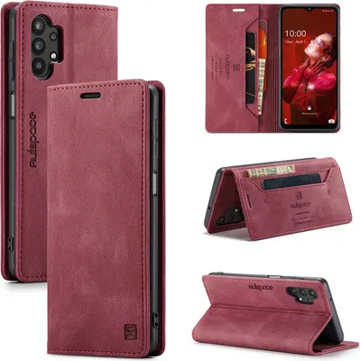 Produktbild von Samsung Galaxy A32 5G Brieftasche Hülle, Retro Kunstledertasche Stand Schutzhülle für Samsung Galaxy A32 5G Rot