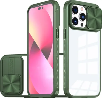 Image de Coque pour iPhone 14 Pro Coque hybride transparente en TPU avec caméra coulissante verte