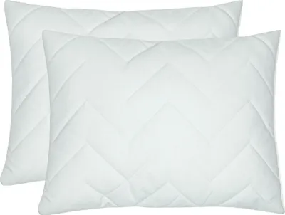Two white pillows are shown side-by-side against a white background.