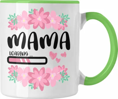 Produktbild von Trendation - Mama Loading Tasse Rosa Geschenk Schwangerschaft Baby Kaffeetasse Schwangerschaftsankündigung (Grün)