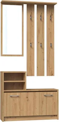 Produktbild von Kleiderbügel mit Spiegel und Schuhschrank - Garderobe für 8-9 Paar Schuhe | Handwerkliche Eiche