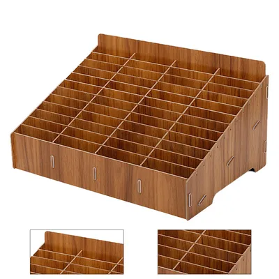 Produktbild von Holz Aufbewahrungsbox mit mehreren Fächern, Schreibtisch Organizer für Handys, Kabel, Dokumente, Multifunktionale Holzbox zur Ordnung und Aufbewahrung