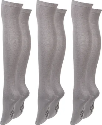 Produktbild von Paolo Renzo Damen Overknee aus Baumwolle mit Anti-Rutsch-Bund 3 Paar - Größe 36/41 - Grau