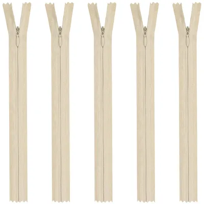 Produktbild von Set mit 5 beigen Nylon-Spiralreißverschlüssen, 35 cm lang, für Näh- und Bastelarbeiten