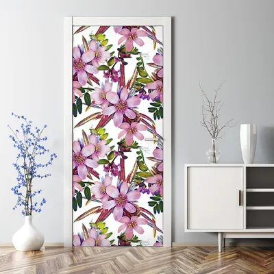 Produktbild von Dekorative Türposter selbstklebend Klebefolie Wandaufkleber Türaufkleber Rosa Blumen Kunst 85 x 200 cm