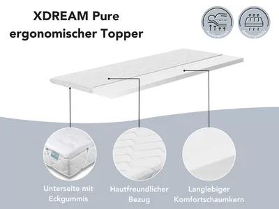 Obrázok produktu pre Ergonomický komfortný penový topper | 180 x 200 | pre všetky matrace | XDREAM Pure matracový topper