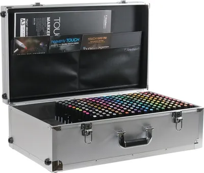 Obrázok produktu pre TOUCH obojstranné popisovače Fine & Chisel, kompletná sada 204 ks + 50 ks príslušenstva v kovovom puzdre