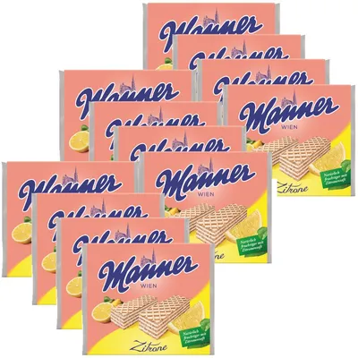 Produktbild von Manner knusprige Zitronenwaffeln aus fünf Lagen 75g 12er Pack