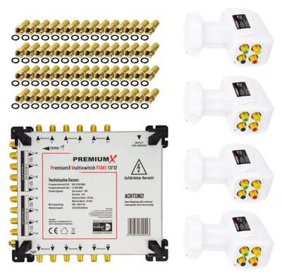 Produktbild von PremiumX Multischalter Set 17/12 SAT Multiswitch 4x Quattro LNB 56x F-Stecker