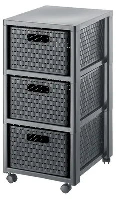Produktbild von Rotho Rollcontainer Country 3x18L - Schubladenturm 37,5 x 32,5 x 75,0 cm - Bürocontainer mit Rollen - Rollwagen aus Kunststoff - Körbe DIN A4-Format