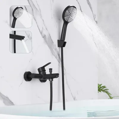 Immagine prodotto di ZMH miscelatore vasca nero con doccetta miscelatore vasca con soffione doccia 150 mm rubinetto a parete 3 funzioni