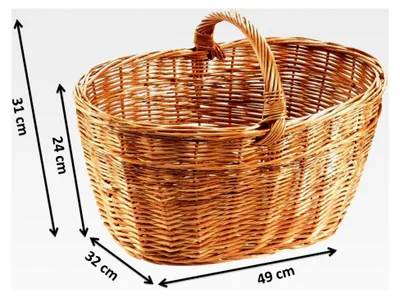 Produktbild von Einkaufskorb aus Weide, handgeflochten, mit flachem Griff, 49x32x31 cm