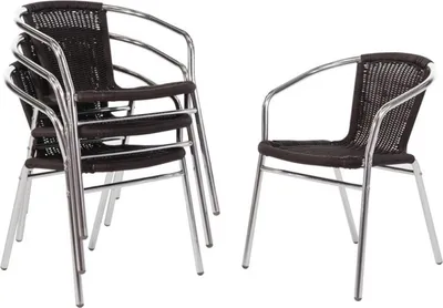 Produktbild von Bolero Rattanstühle mit Armlehne in Aluminiumdesign schwarz (4 Stück)