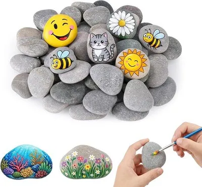 Obrázek produktu pro Kamínky na malování, 40 kusů – hladké, říční kamínky o velikosti 3-5 cm – dekorativní pro zahradu