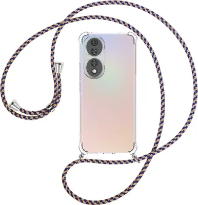 Produktbild von Handykette Backcover-Schutzhülle mit Band (Metall silberfarben) für Honor 90 5G (REA-AN00, 6.7'') - blau+beige