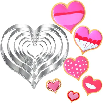 Immagine prodotto di Set di tagliabiscotti a forma di cuore - 6 pezzi - per bambini - dimensioni diverse