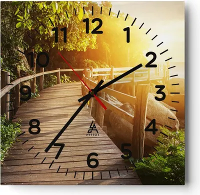 Produktbild von Wanduhr - Quadrat - Glasuhr - Brücke Meer Welle - 40x40cm - Schleichendes Uhrwerk - Lautlos - zum Aufhängen bereit - Dekoration Modern - Wanddekoration aus Glas - C4AC40x40-3876