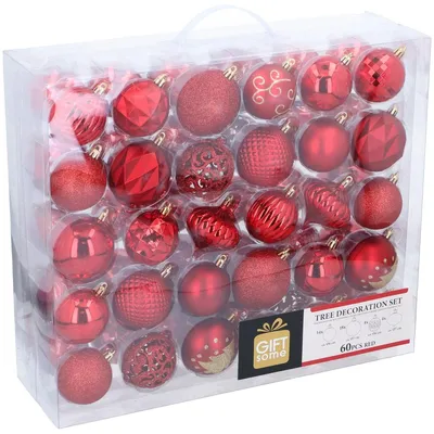 Image de Giftsome 60 Set de boules de Noël - Boules de Noël rouges - Pour intérieur/extérieur - Ø6/7cm