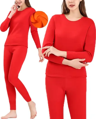 Produktbild von ASKSA Damen Thermounterwäsche Set Innenfleece Thermo Unterhemd Wärmer Funktionsunterwäsche, A-Rot, L