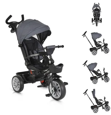 Produktbild von Byox Tricycle Space 3 in 1 Dreirad Getränkehalter, Korb, Schiebegriff, EVA-Räder grau
