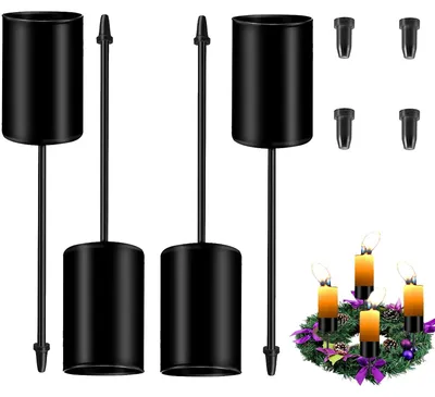 4er-Set Kerzenhalter für Adventskranz, Metall, Schwarz, 2,5 cm