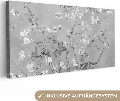 Obrázek produktu pro OneMillionCanvasses® - Obrazy na plátně - Květ mandloně - Umění - Van Gogh - Šedá, nástěnné umění, nástěnné dekorace Obývací pokoj, 80x40cm