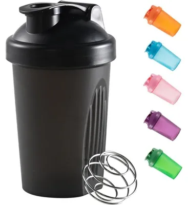 Image de Bouteille shaker pour protéines, 400 ml, en plastique, avec boule mélangeuse, étanche, noire