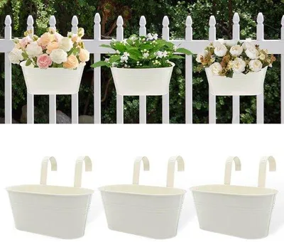 Image de Pots de fleurs suspendus, intérieur blanc, métal, 11 pouces, lot de 3