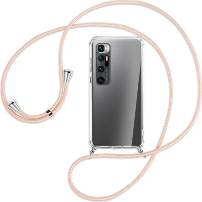 Produktbild von Handykette Backcover-Schutzhülle mit Band (Metall silberfarben) für Xiaomi Mi 10 Ultra - rose peach
