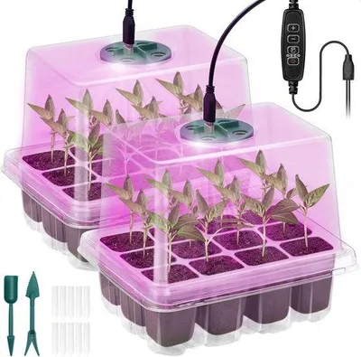 Productafbeelding van Twee zaaibakken met LED-plantlampen - transparant