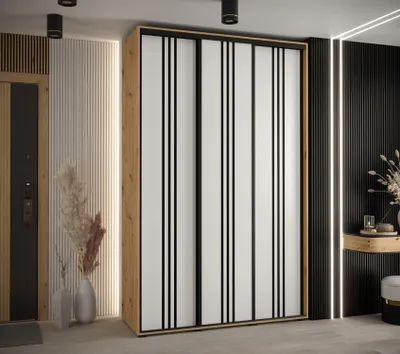 Produktbild von Kleiderschrank ASIRI 6 - 150/60 cm, Eiche handwerklich / weiß / schwarz