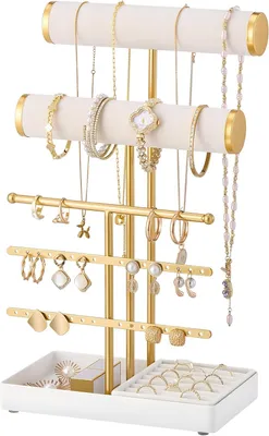 Productafbeelding van Armband display stand kettingen houder - 5 lagen sieraden organizer en opslag rack met fluwelen - Wit