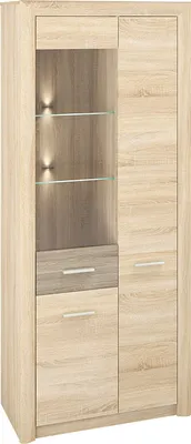 Produktbild von Vitrine Mesquite 02, Farbe: Sonoma Eiche hell / Sonoma Eiche Trüffel - Abmessungen: 199 x 85 x 40 cm (H x B x T), mit 3 Türen und 10 Fächern