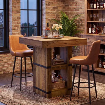 Obrázok produktu pre Tribesigns, barový stolík s úložným priestorom, výška 80 cm, stojací stolík, výška 95 cm, rustikálny štýl, industriálny vzhľad, vhodný do kuchyne, jedálne, ako barový pult, hnedý
