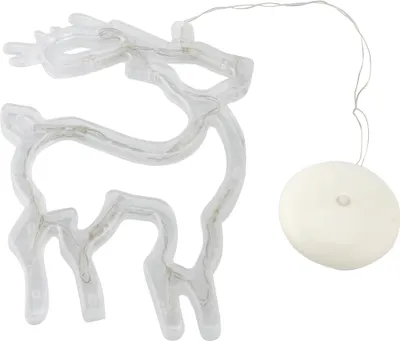 A clear, well-lit product shot of a reindeer-shaped LED light with a battery pack on a white background.