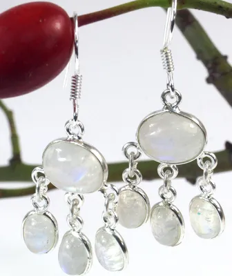 Produktbild von Indische Silberohrringe im Bollywood Style, Boho Ohrringe - Mondstein, Weiß, SterlingSilber, Silberohrringe