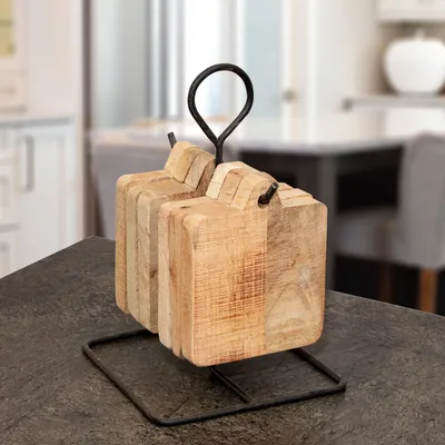 Produktbild von Brettchenhalter mit 6 kleinen Holzbretter, Eisen, Holz