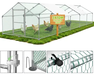 Produktbild von LZQ Outdoor Hühnerstall Hühnerhaus Dach Geflügelstall Verzinkter Stahlrahmen mit PE 3 x 10 x 2 m